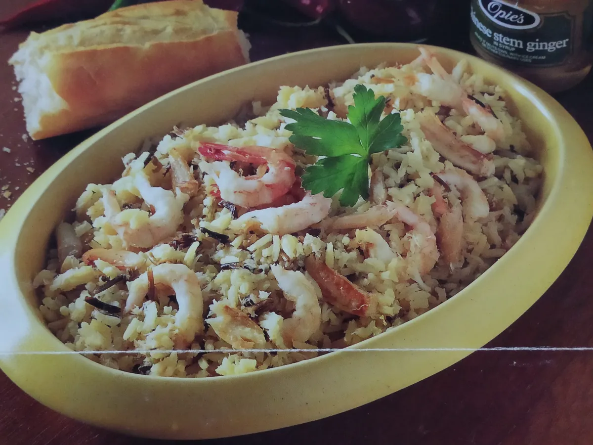 Arroz picante com camarões