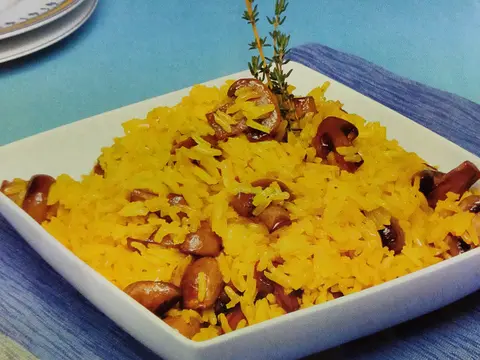 Arroz com cogumelos e açafrão