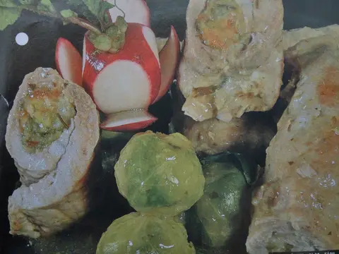 Rolinhos de porco com legumes